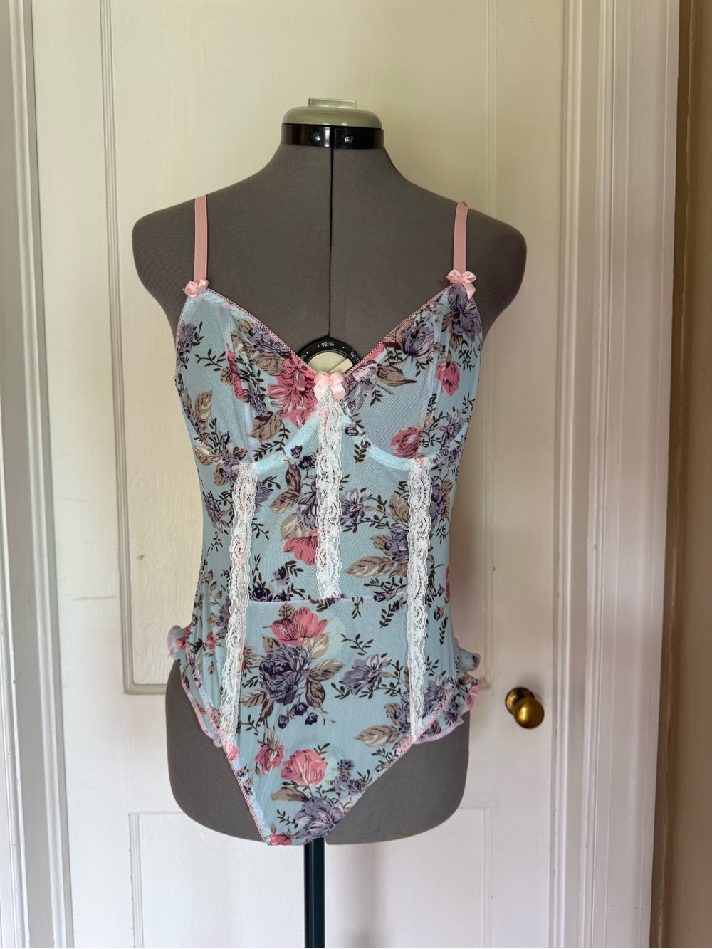 Baby blue floral bodysuit with underwire